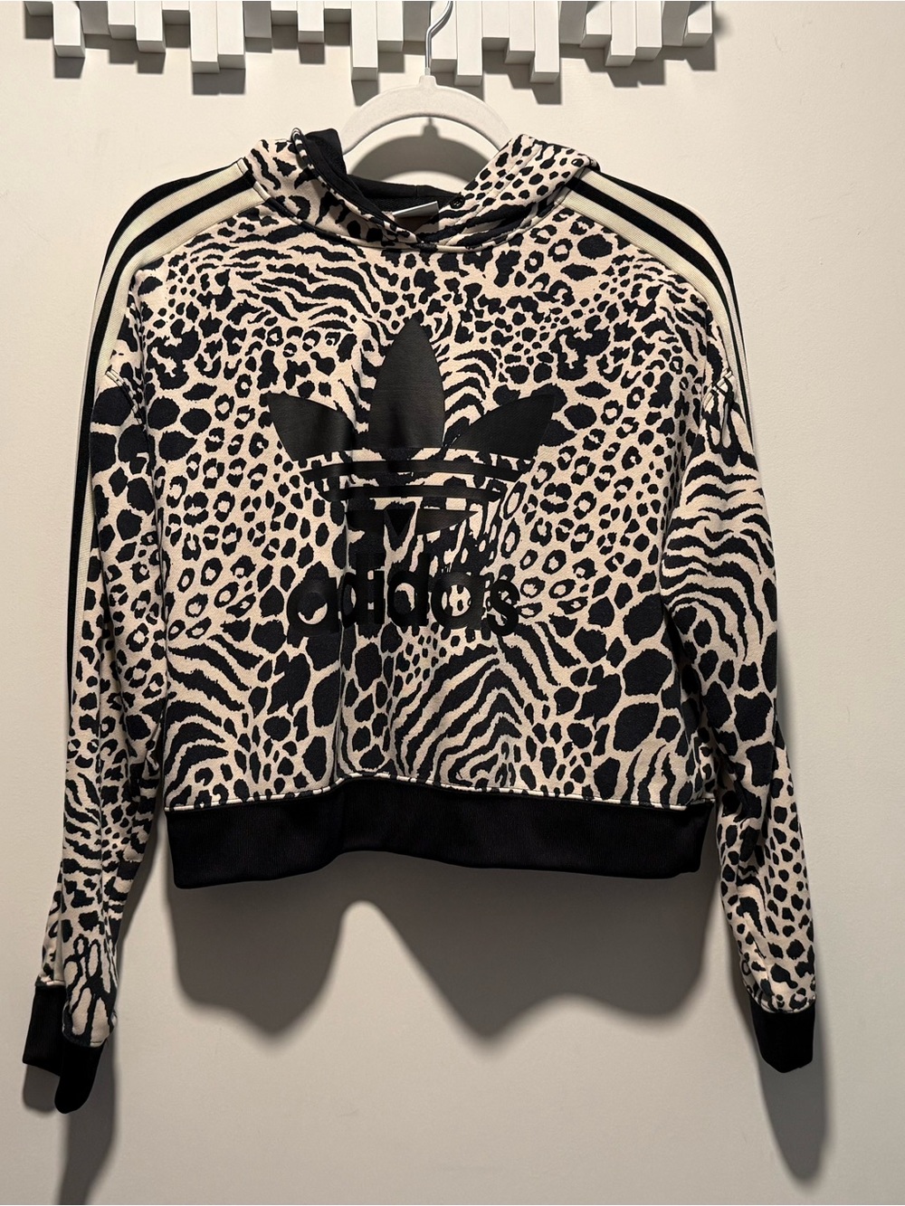 adidas Women's Animal-Print Cropped Hoodie - Black & Cream